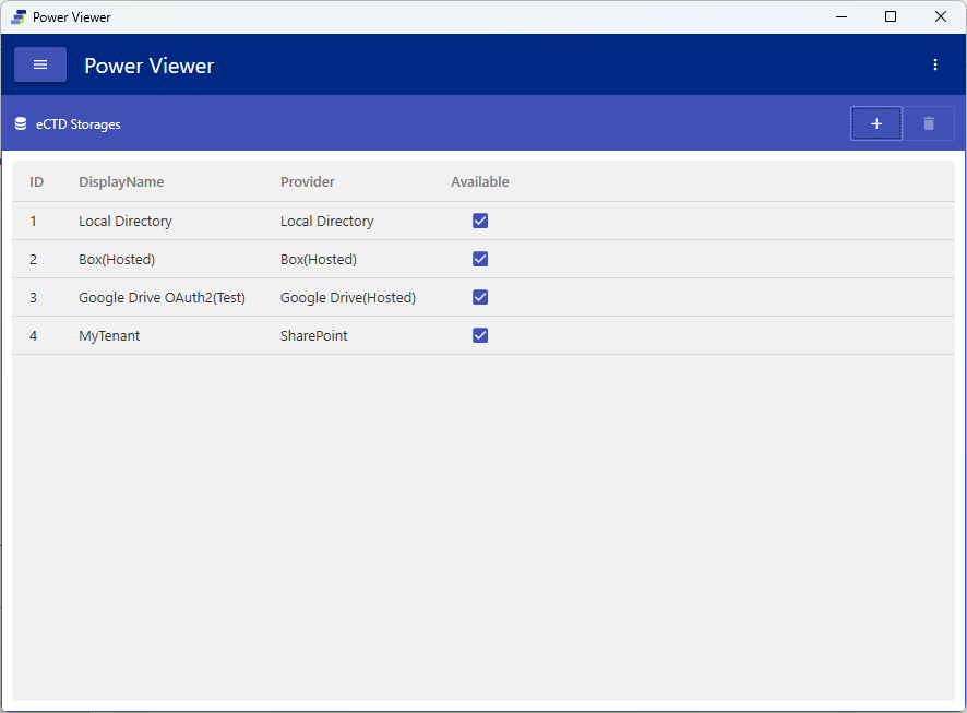 eCTD Storage list (Screen 1)