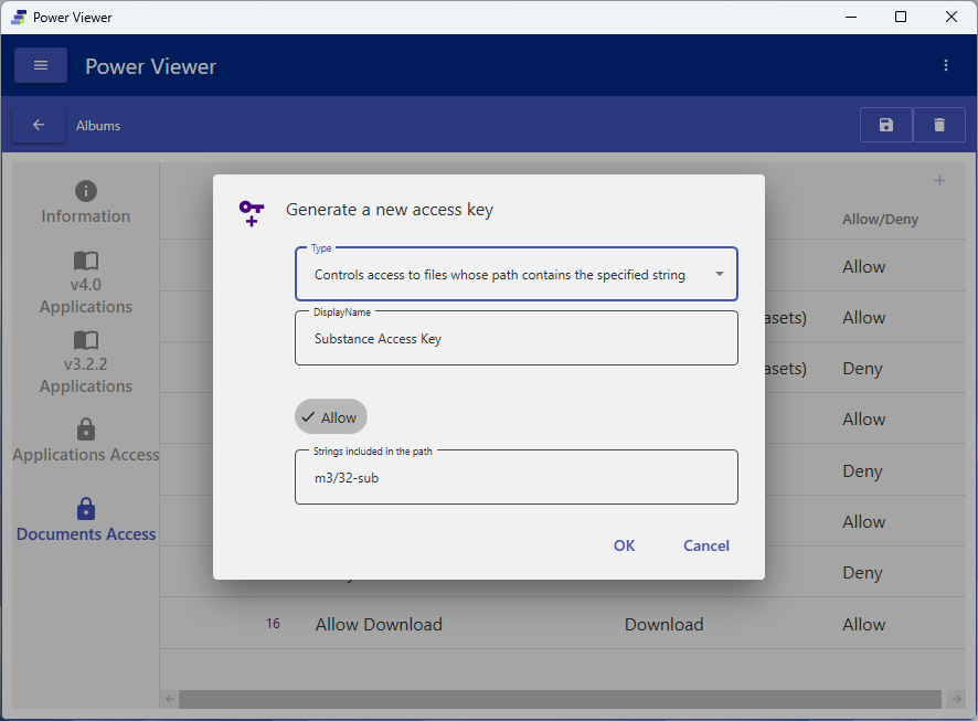 Access Key dialog (PathContains)