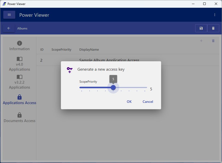 Access Key dialog (scope / Priority)