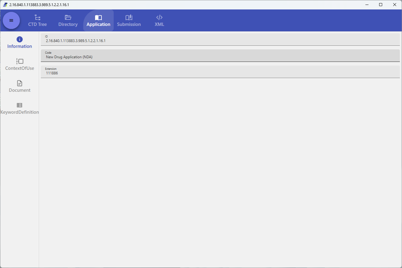 Application tab (Information)