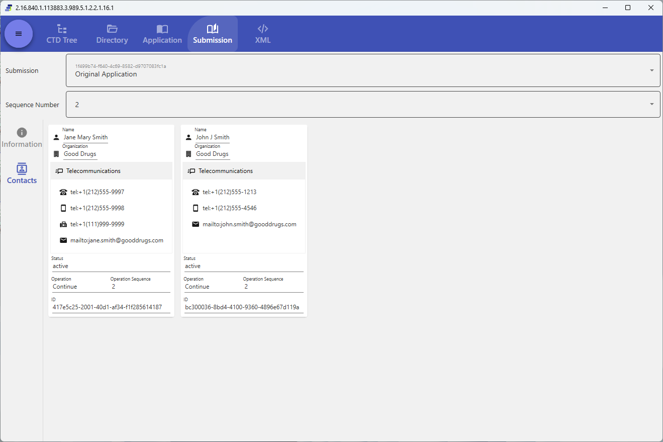 Submission tab (Contacts)